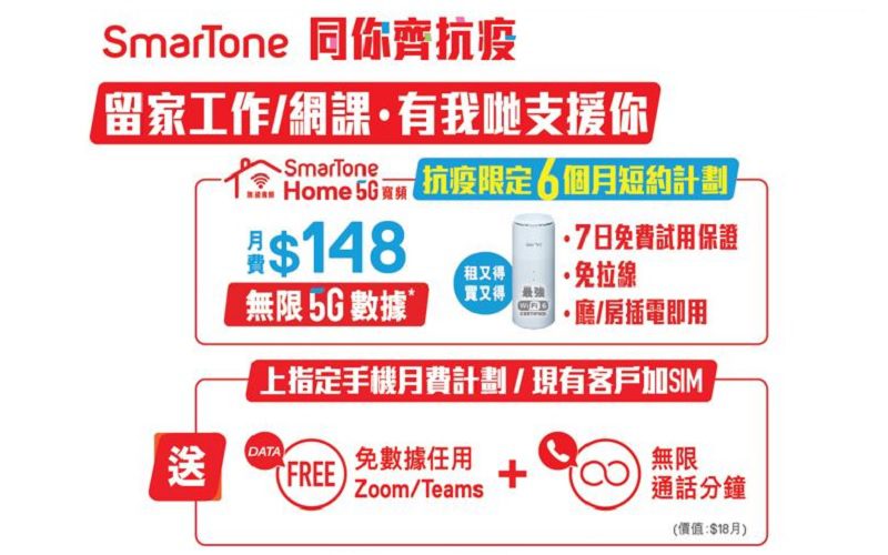 疫情貼心服務，SmarTone Home 5G 推6個月短約優惠!