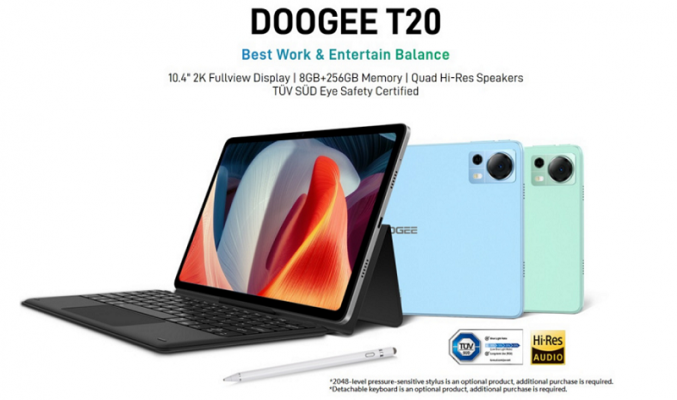 2K屏、LTE及送觸控筆、機套，DOOGEE T20 平板開價$1,699!