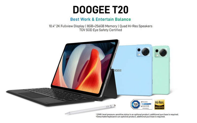 2K屏、LTE及送觸控筆、機套，DOOGEE T20 平板開價$1,699!