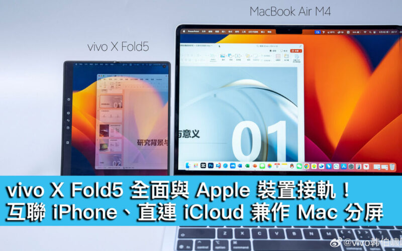 vivo X Fold5 全面與 Apple 裝置接軌！互聯 iPhone、直連 iCloud 兼作 Mac 分屏