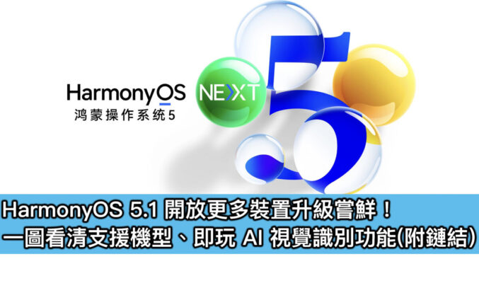 HarmonyOS 5.1 開放更多裝置升級嘗鮮！一圖看清支援機型、即玩 AI 視覺識別功能（附鏈結）