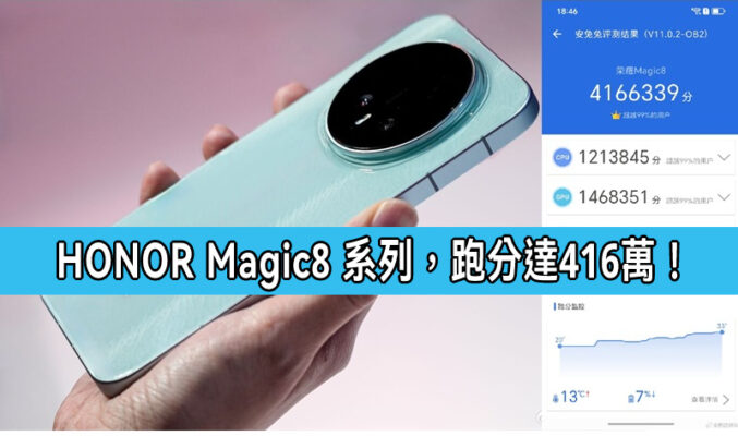 性能排行榜登首位，HONOR Magic8 跑分突破 416 萬!
