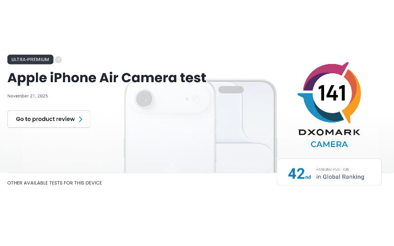 一鏡之力：iPhone Air DXO 評分與 13 Pro、小米 11 Ultra 看齊!