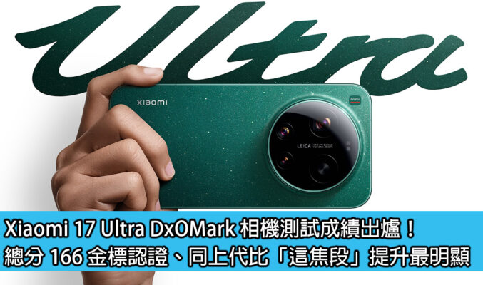 Xiaomi 17 Ultra DxOMark 相機測試成績出爐！總分 166 金標認證、同上代比「這焦段」提升最明顯