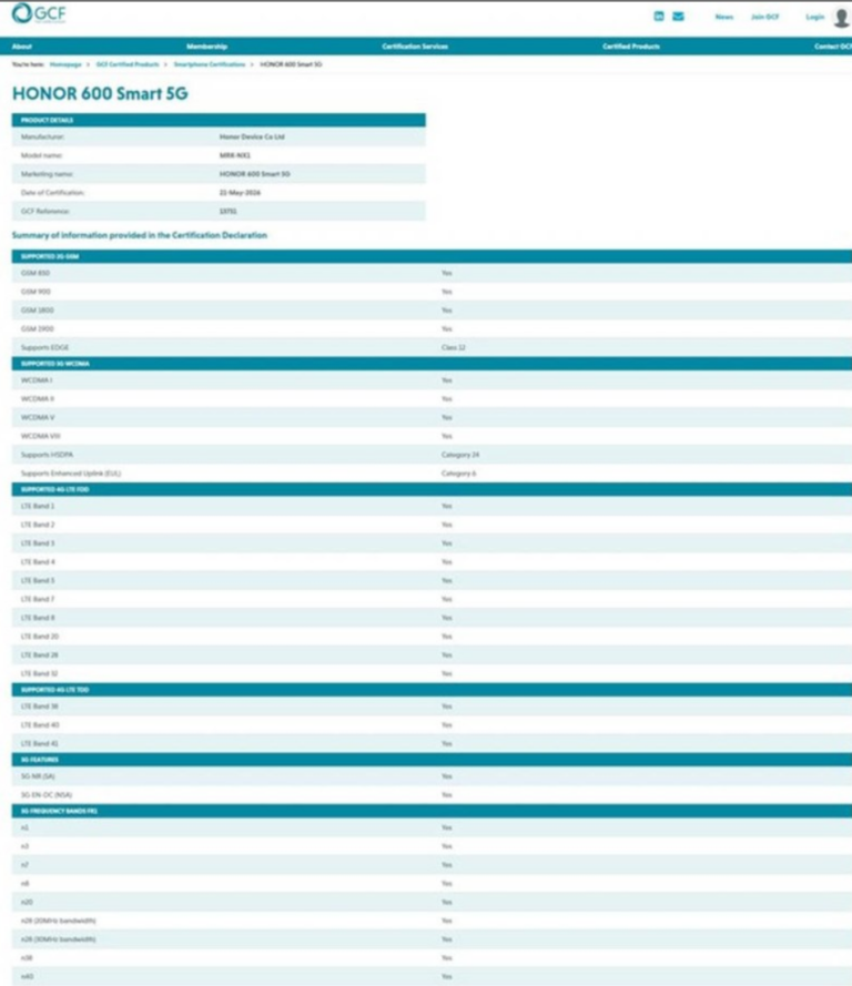 HONOR 600 系列再添新成員！600 Smart 5G 獲多項國際認證曝光 - MobileMagazine