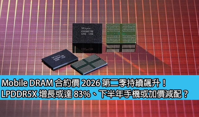 Mobile DRAM 合約價 2026 第二季持續飆升！LPDDR5X 增長或達 83%、下半年手機或加價減配？