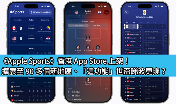 《Apple Sports》香港 App Store 上架！擴展至 90 多個新地區、「這功能」世盃睇波更爽？