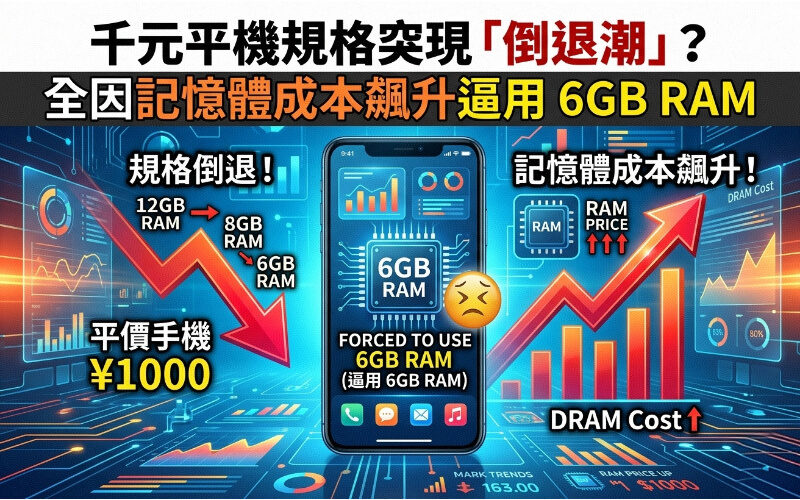 元平機規格突現「倒退潮」？全因記憶體成本飆升逼用 6GB RAM