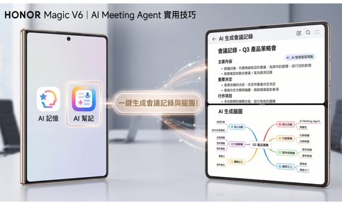 HONOR Magic V6 實用技巧：AI Meeting Agent 一鍵生成會議記錄與腦圖!