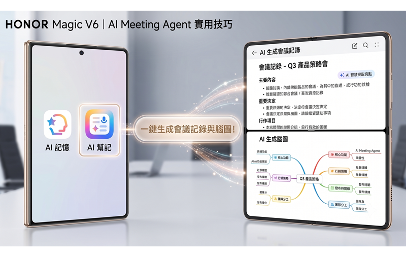 HONOR Magic V6 實用技巧：AI Meeting Agent 一鍵生成會議記錄與腦圖!