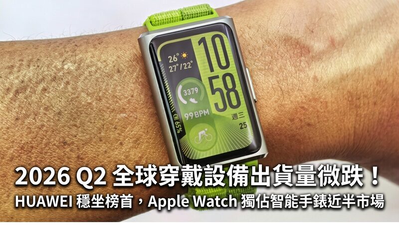 2026 Q2 全球穿戴設備出貨量微跌！HUAWEI 穩坐榜首，Apple Watch 獨佔智能手錶近半市場