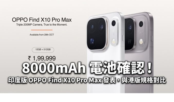 8000mAh 電池確認！印度版 OPPO Find X10 Pro Max 發表，與港版規格對比